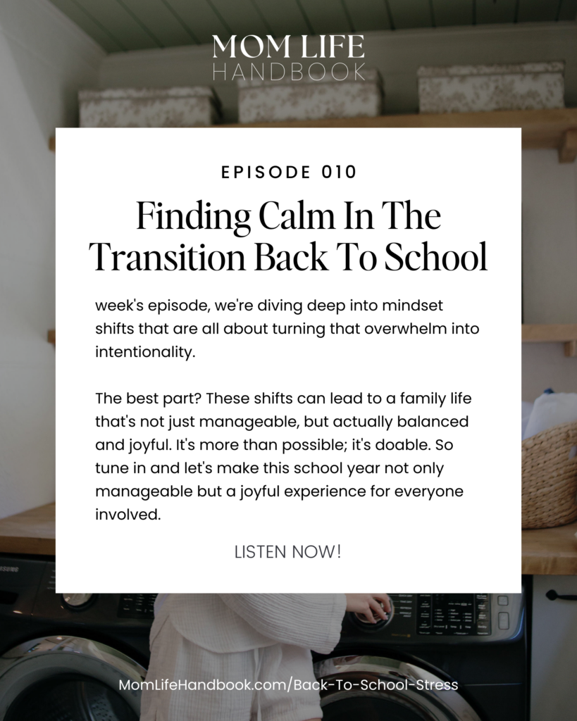 Text image that is about finding calm in the transition back to school